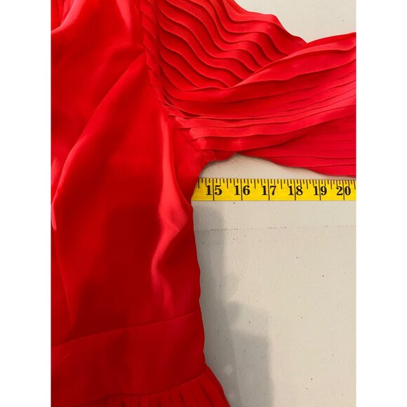 Jessica Simpson Red Pleated Chiffon Mini Dress Keyhole Back Long Sleeves Medium - Picture 5 of 8